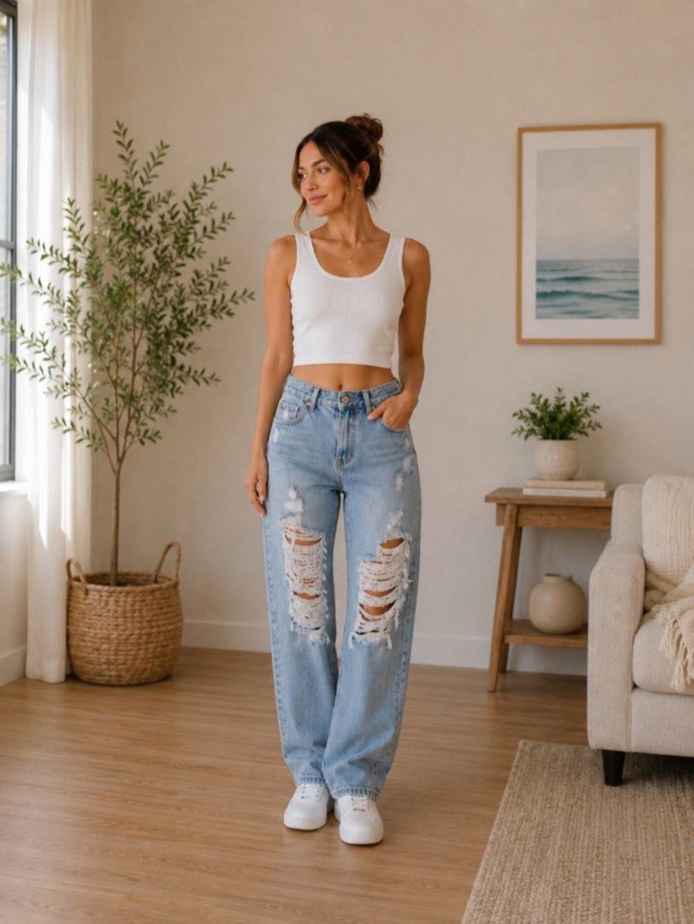 Light Wash Distressed Boyfriend Jeans